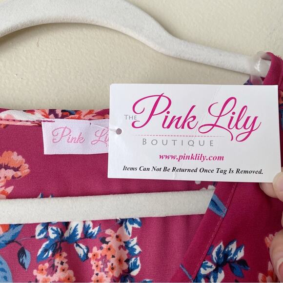 Pink Lily Boutique | Floral Maxi Dress V-neck Side Slit Berry Red Small - Picture 9 of 10